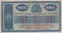 Scotland, 5 Pounds, 1954, VF, p161
The British Linen Bank, serial number: M10 06/143
Estimate: 75-150