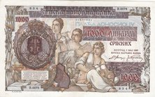 Serbia, 1.000 Dinare, 1941, AUNC, p24
serial number: 834/B.0076
Estimate: 15-30