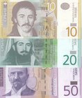 Serbia, 10 Dinara, 20 Dinara and 50 Dinara, 2011/2014, UNC, p54, p55, p56, (Total 3 banknotes)
Estimate: 10.-20