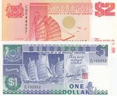 Singapore, 1 Dollar and 2 Dollars, 1987/1990, UNC, p18, p27, (Total 2 banknotes)
serial numbers: A/79 102052 and CQ 944457
Estimate: 15-30