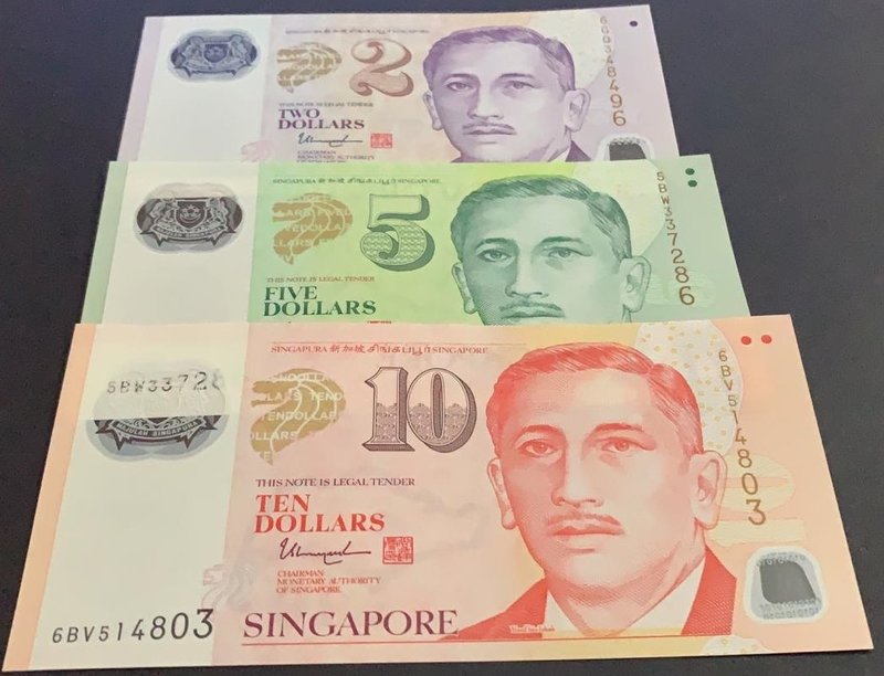 Singapore, 2 Dollars, 5 Dollars ve 10 Dollars, 2015, UNC, p46, p47, p48, (Total ...