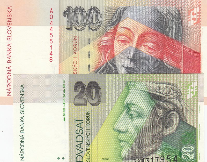 Slovakia, 20 Korun and 100 Korun, 2004/2006, UNC, p20, p44, (Total 2 banknotes)...