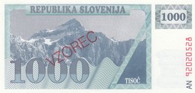 Slovenia, 1.000 Tolarjev, 1992, UNC, p9, SPECIMEN
serial number: AN 90020528
Estimate: 10.-20
