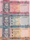 South Sudan, 5 Pounds, 10 Pounds and 20 Pounds, 2011, UNC, p6, p7, p8, (Total 3 banknotes)
serial numbers: AF 1238583, AH 1855489 and AA 5056842
Est...