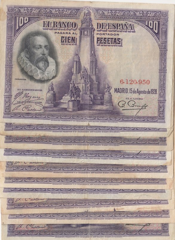 Spain, 100 Pesetas, 1928, VF / XF, p76a, (Total 10 adet banknotes)
Estimate: 25...
