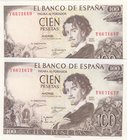 Spain, 100 Pesetas (2), 1965, UNC, p150, (Total 2 consecutive banknotes)
serial numbers: YA 6671679-80
Estimate: 40-80