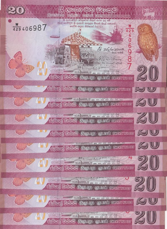Sri Lanka, 20 Rupees, 2016, UNC, p123d, (Total 10 consecutive banknotes)
serial...