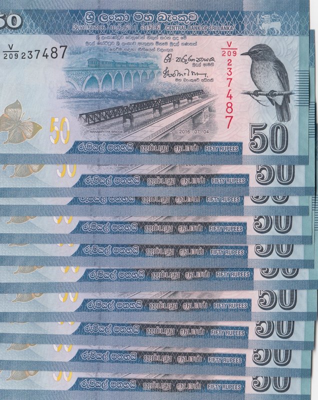 Sri Lanka, 50 Rupees, 2016, UNC, p124d, (Total 10 consecutive banknotes)
serial...