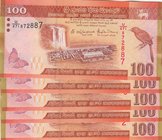 Sri Lanka, 100 Rupees, 2016, UNC, p125, (Total 5 banknotes)
serial numbers: U/471 872887, U/471 872889, U/471 872890, U/471 872892, U/471 872893
Est...