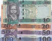 Sudan, 10 Pounds, 20 Pounds, 50 Pounds and 100 Pounds, UNC, (Total 4 banknotes)
South Sudan Banknotes
Estimate: 10.-20