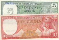 Suriname, 10 Gulden and 25 Gulden, 1963/1985, UNC, p121, p127, (Total 2 banknotes)
Estimate: 10.-20