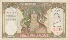 Tahiti, 100 Francs, 1939, VF, p14
Banque de l'Indochine, serial number: L.230.990
Estimate: 150-300