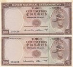 Timor, 100 Escudos, 1963, UNC, p28, (Total 2 consecutive banknotes)
serial numbers: 555437-8
Estimate: 10.-20