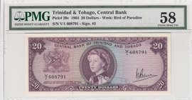 Trinidad and Tobago, 20 Dollars, 1964, AUNC, p29c
Queen Elizabeth II portrait, PMG 58, serial number: V/1 608791
Estimate: 250-500