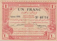 Tunisia, 1 Franc, 1920, XF, p49
serial number: 106 46714
Estimate: 30-60