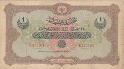 Turkey, Ottoman Empire, 1 Lira, 1916, VF (-), p83, Talat /Hüseyin Cahid
V. Mehmed Reşad period, AH: 22 December 1331, sign: Talat/ Hüseyin Cahid, ser...