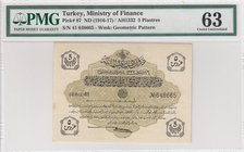 Turkey, Ottoman Empire, 5 Kurush, 19 August 1916, UNC, p87, "TALAT / HÜSEYİN CAHİD"
PMG 63, serial number: 41 648665, V. Mehmed Reşad Period, AH: 6 A...