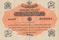Turkey, Ottoman Empire, 20 Kurush, 1916, XF, p88, Talat /Hüseyin Cahid
V. Mehmed Reşad period, AH: 6 August 1332, sign: Talat/ Hüseyin Cahid, serial ...