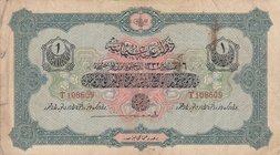 Turkey, Ottoman Empire, 1 Lira, 1916, VF, p90a, Talat/ Hüseyin Cahid
V. Mehmed Reşad period, AH: 6 August 1332, sign: Talat/ Hüseyin Cahid, serial nu...