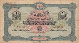 Turkey, Ottoman Empire, 1 Lira, 1916, VF, p90a, Talat/ Hüseyin Cahid
V. Mehmed Reşad period, AH: 6 August 1332, sign: Talat/ Hüseyin Cahid, serial nu...
