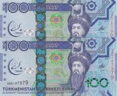 Turkmenistan, 100 Manat, 2017, UNC, p41, (Total 2 banknotes)
Commemorative Issue, serial numbers: B 6187902 and AB 6187979
Estimate: 25-50