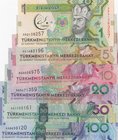 Turkmenistan, 1 Manat, 5 Manat, 10 Manat, 20 Manat, 50 Manat and 100 Manat, 2012/2017, UNC, pNew, (Total 6 banknotes)
Turkmenistan full set, commemor...