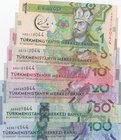 Turkmenistan, 1 Manat, 5 Manat, 10 Manat, 20 Manat, 50 Manat and 100 Manat, 2017, UNC, pNew, (Total 6 banknotes)
commemorative Issue
Estimate: 30-60