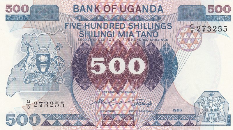 Uganda, 500 Shillings, 1986, UNC, p25
serial number: G/8 273255
Estimate: 5.-1...