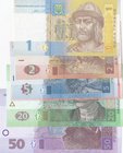 Ukraine, 1 Hryvnia, 2 Hryven, 5 Hryven, 10 Hryven, 20 Hryven and 50 Hryven, 2011/2015, UNC, p116A, p117c, 118c, p119Ad, 121e, (Total 6 banknotes)
ser...