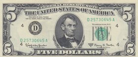 United States of America, 5 Dollars, 1963, AUNC (-), p383
serial number: D25730645A
Estimate: 10.-20