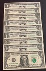 United States of America, 1 Dollar, 1969/1988, UNC, p449, p480, TWO SET OF VERY SPECIAL SERIAL NUMBERS, (Total 18 banknotes) 
Serial numbers of bankn...