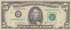 United States Of America, 5 Dollars, 1988, XF (+), p481
serial number: G 92826131C
Estimate: 10.-20