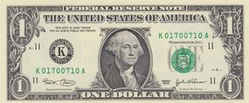 United States of America, 1 Dollar, 2003, UNC, p515, RADAR
serial number: K 01700710 A
Estimate: 50-100