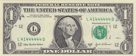 United States of America, 1 Dollar, 2003, UNC, p515, 6 DIGIT RADAR
serial number: L 41444444 D
Estimate: 75-150