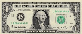 United States of America, 1 Dollar, 2006, UNC, p523, 6 DIGIT RADAR
serial number: L 26444444 H
Estimate: 50-100