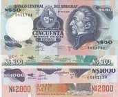 Uruguay, 50 Pesos, 200 Pesos, 1.000 Pesos and 2.000 Pesos, 1986/1992, UNC, p61, p66, p64a, p68, (Total 4 banknotes)
Estimate: 15-30