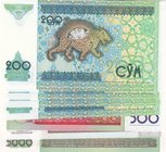Uzbekistan, 200 Sum (5), 500 Sum, 1000 Sum and 5000 Sum, 1997/2013, UNC, (Total 8 banknotes)
Estimate: 10.-20