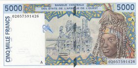 West African States, 5.000 Francs, 2002, UNC, p113Al
Ivory Coast, serial number: 02057591426
Estimate: 25-50