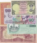 Mix Lot, Total 5 pcs of UNC banknote from different countries
Suriname 1 Dollar, Burma 1 Kyat, Turkmenistan 20 Manat, Germany 2 Mark and Japan (Malay...