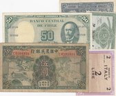 Mix Lot, 5 banknotes of different condition
French Indo-China, 5 Cents, 1942, Unc; Italy, 2 Lire, 1943, Unc; Italy, 10 Lire, 1949, Fine; Chile, 50 Pe...
