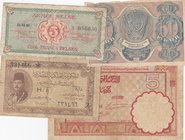 Mix Lot, Banknotes from 4 different countries in "Fine" to "XF" condition
Morocco, 5 Francs, 1941, Fine; Egypt 5 Piastres, 1940, Poor; Belgium, 5 Fra...