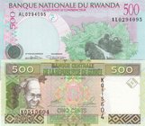 Mix Lot, Guinee 500 Francs, 1960, Unc and Rwanda, 500 Francs, 1998, Unc
serial numbers: K0515604 and AL 0294095
Estimate: 10.-20