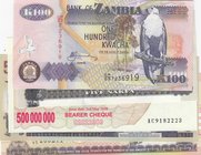 Mix Lot, 5 banknotes in whole UNC condition
Guyana, 20 Dollars, Guatemala, 5 Quetzales, Zambia, 100 Kwacha, Eritrea, 5 Nakfa, Zimbabwe, 500000000 Dol...