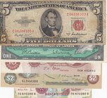 Mix Lot, Total 5 banknotes of different countries in different condition
United States of America, 5 Dollars, 1953, Fine; Canada, 1 Dollar, 1954, xf;...