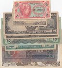 Mix Lot, 10 different banknotes.
Malaya, 5 Cents, 1942, XF; Malaya, 10 Cents, 1942, XF; Iraq 25 Dinars, 1981, UNC; Serbia, 1000 Dinara, 1941, VF; 
E...