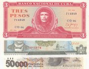 Mix Lot, 3 banknotes in whole UNC condition
Cuba 1 Peso, Cuba 3 Pesos, Brasil 50000 Cruzeiros
Estimate: 20.-40