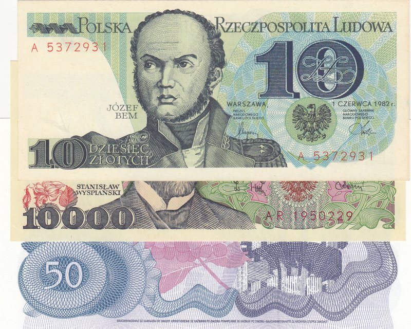 Mix Lot, 3 banknotes in whole UNC condition
Poland 10 Zlotych, Poland 10000 Zlo...