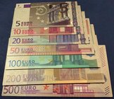 Europen Union, 5 Euro, 10 Euro, 20 Euro, 50 Euro, 100 Euro, 200 Euro and, 500 Euro, GOLD FOIL BANKNOTES SET, (Total 7 banknotes)
Estimate: 10.-20