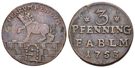Germany. Anhalt-Bernburg. Viktor II Friedrich. 3 pfennig. 1753. (Km-38.1). Ae. 3,15 g. Almost VF. Est...18,00.
