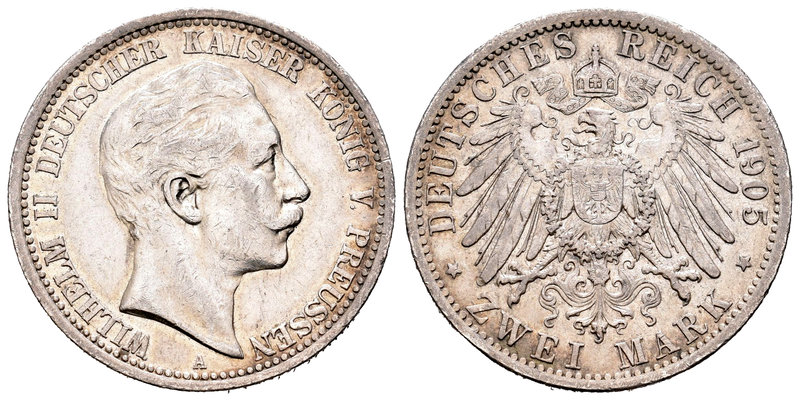 Germany. Prussia. Wilhelm II. 2 marcos. 1905. Berlin. A. (Km-522). Ag. 11,07 g. ...